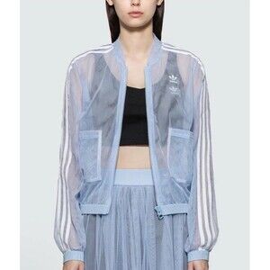 ADIDAS Originals Sheer Mesh Track Jacket Icy Blue DV0857 US M Women's Trefoil